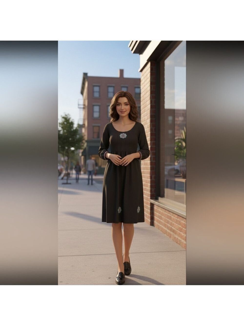 Aller Simplement Embroidered black dress, size medium So Cute!